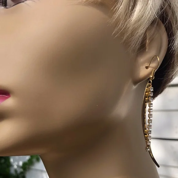 Vintage 90s Goldtone & Sparkly Crystal Earrings No Brand Event Holiday - Picture 8 of 8